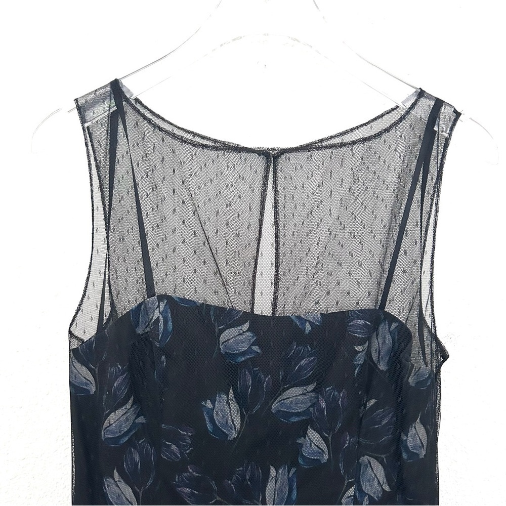 Jill Stuart Silk Floral Cocktail Dress Illusion Dark Romantic Blue Black Size 4 - Picture 5 of 15